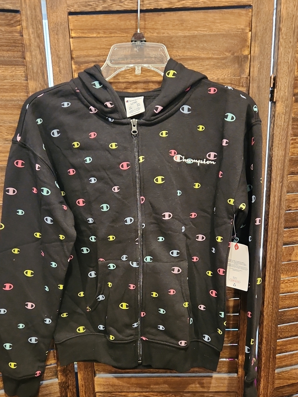 Champion Black Kids' Zip Hoodie with Multicolor C Logos